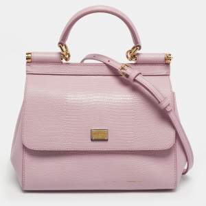 Pre Owned Dolce & Gabbana Pink Lizard Embossed Leather Small Miss Sicily Top Handle Bag