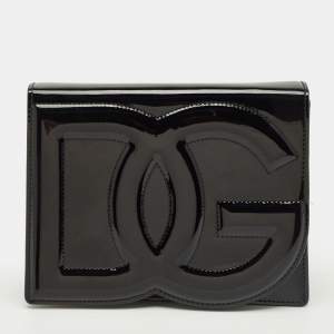 Pre Owned Dolce & Gabbana Black Patent Leather DG Logo Crossbody Bag