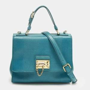 Pre Owned Dolce & Gabbana Turquoise Lizard Embossed Leather Medium Miss Monica Top Handle Bag