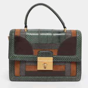 Pre Owned Dolce & Gabbana Multicolor Leather and Lizard Embossed Leather Rosalia Top Handle Bag