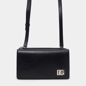 Pre Owned حقيبة كروس بودي دولشي أند غابانا دي جي ميلينيالز جلد مجلوب أسود قابلة للتحويل