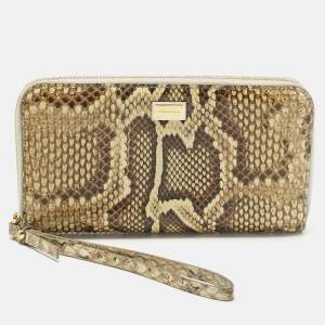 مملوكة مسبقًا Dolce & Gabbana Cream/Black Python Continental Wristlet Wallet