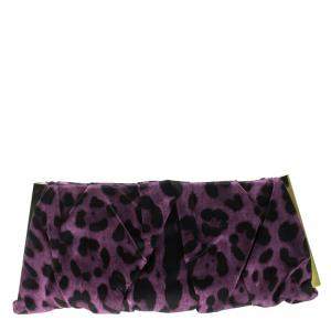 مملوكة مسبقًا Dolce & Gabbana Purple Leopard Print Satin Miss Lady Clutch