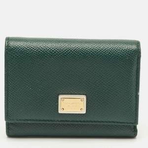 مملوكة مسبقًا Dolce & Gabbana Green Leather Trifold Wallet