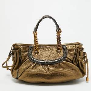مملوكة مسبقًا Dolce & Gabbana Gold Leather and Python Trims Chain Satchel