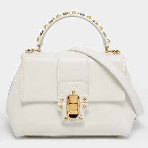 Pre Owned Dolce & Gabbana Lucia Small White Leather Top Handle Bag