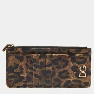 Pre Owned Dolce & Gabbana Brown/Black Leopard Print Coated Canvas Card Holder