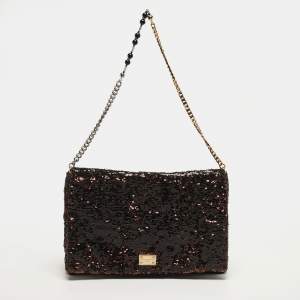 Pre Owned Dolce & Gabbana Miss Charles Metallic Sequins Flap Bag
