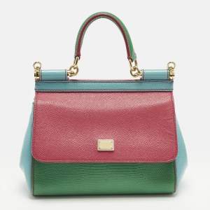 مملوكة مسبقًا Dolce & Gabbana Miss Sicily Small Multicolor Lizard Embossed and Leather Top Handle Bag