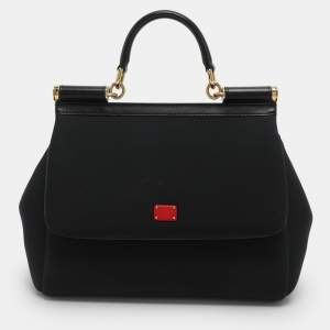 مملوكة مسبقًا Dolce & Gabbana Miss Sicily Medium Black Leather and Neoprene Top Handle