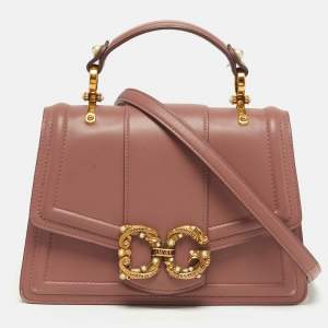 Pre Owned Dolce & Gabbana DG Amore Pink Leather Top Handle Bag