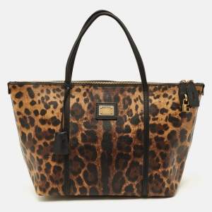 مملوكة مسبقًا Dolce & Gabbana Miss Escape Brown/Black Leopard Print Coated Canvas Zip Tote