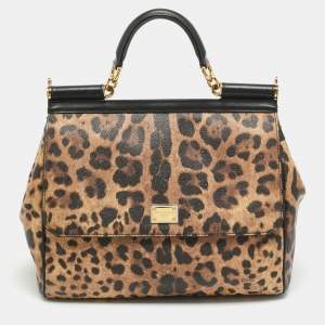 مملوكة مسبقًا Dolce & Gabbana Miss Sicily Large Brown/Black Leopard Print Coated Canvas Top Handle Bag