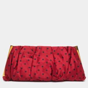 مملوكة مسبقًا Dolce & Gabbana Red/Black Polka Dot Satin Frame Clutch