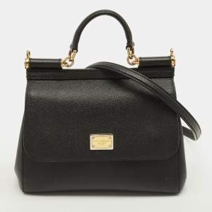 Pre Owned Dolce & Gabbana Miss Sicily Medium Black Leather Top Handle Bag