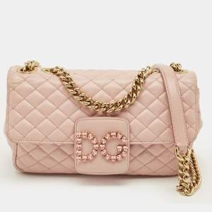 Pre Owned Dolce & Gabbana DG Millennials Pink Quilted Leather Shoulder Bag