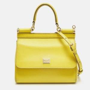 Pre Owned Dolce & Gabbana Miss Sicily Small Yellow Leather Top Handle Bag