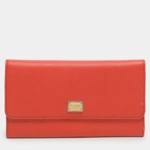 مملوكة مسبقًا Dolce & Gabbana Orange Leather Flap Continental Wallet