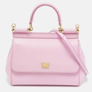 Pre Owned Dolce & Gabbana Miss Sicily Small Pink Leather Top Handle Bag