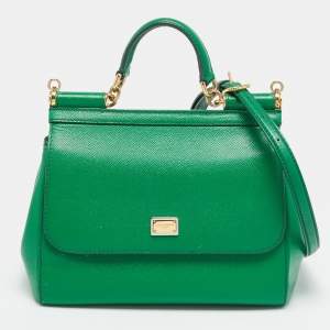 Pre Owned Dolce & Gabbana Miss Sicily Medium Green Leather Top Handle Bag