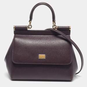 Pre Owned Dolce & Gabbana Miss Sicily Small Purple Leather Top Handle Bag