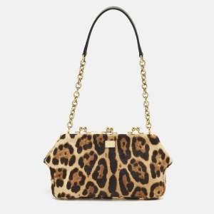 مملوكة مسبقًا Dolce & Gabbana Miss Norma Brown/Beige Leopard Print Calf Hair Clutch