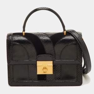 مملوكة مسبقًا Dolce & Gabbana Rosalia Black Suede, Leather and Python Top Handle Bag