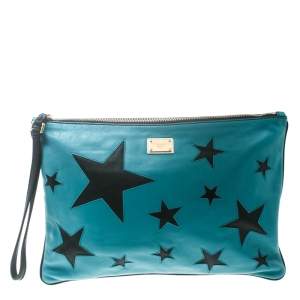Pre Owned Dolce & Gabbana Green/Black Leather Star Detail Clutch 
