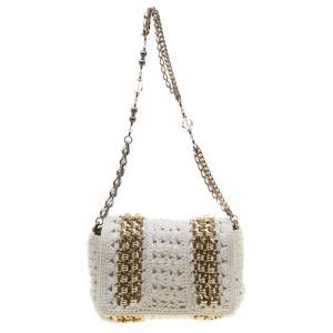 مملوكة مسبقًا Dolce & Gabbana White Crochet Fabric Miss Charles Shoulder Bag