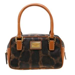 مملوكة مسبقًا Dolce & Gabbana Brown Leopard Print Coated Canvas and Leather Satchel