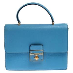Dolce & Gabbana Light Blue Leather Rosalia Top Handle Bag