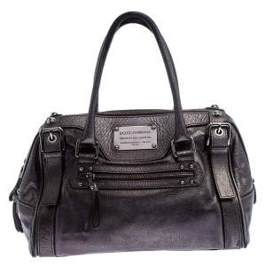 Dolce & Gabbana Metallic Grey Leather Miss Easy Way Boston Bag         