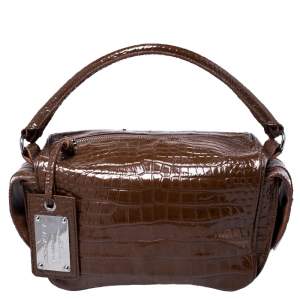 Pre Owned Dolce & Gabbana Brown Croc Embossed Leather Miss Double Top Handle Bag