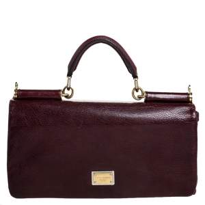  Dolce and Gabbana Burgundy Leather East West Miss Sicily Leather Top Handle Bag