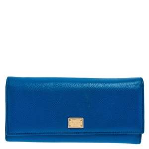 Pre Owned Dolce & Gabbana Blue Leather Dauphine Continental Wallet