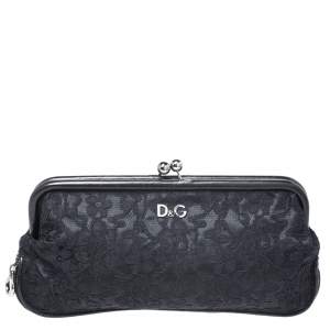 مملوكة مسبقًا Dolce & Gabbana Black Lace Kiss Lock Clutch