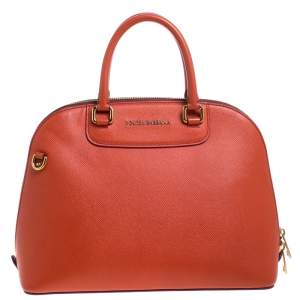 مملوكة مسبقًا Dolce & Gabbana Orange/Pink Leather Small Megan Dome Satchel