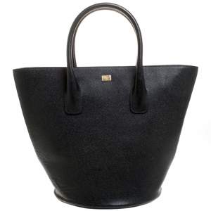 Pre Owned Dolce & Gabbana Black Leather Shopper Tote