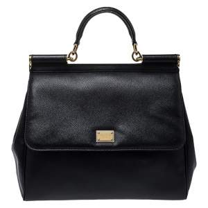 Dolce & Gabbana Black Leather Large Miss Sicily Top Handle Bag 