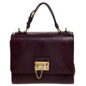 Pre Owned Dolce & Gabbana Burgundy Lizard Embossed Leather Small Monica Bag