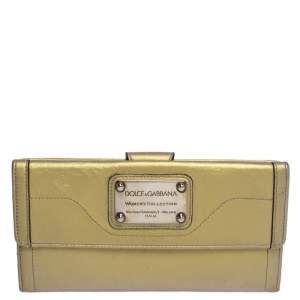 مملوكة مسبقًا Dolce & Gabbana Metallic Gold Leather Logo Plaque Continental Flap Wallet