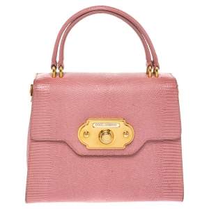 Pre Owned Dolce & Gabbana Pink Lizard Embossed Leather Welcome Top Handle Bag