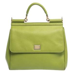 Dolce & Gabbana Green Leather Large Miss Sicily Top Handle Bag