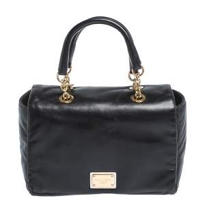 Pre Owned Dolce & Gabbana Black Soft Leather Double Handle Satchel