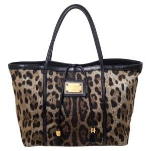 مملوكة مسبقًا Dolce & Gabbana Brown Leopard Print Canvas and Leather Miss Escape Tote