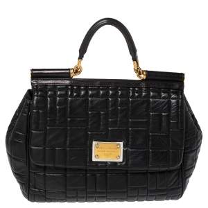 Dolce and Gabbana Black Leather Large Miss Sicily Top Handle Bag