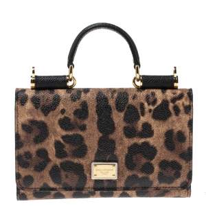 مملوكة مسبقًا Dolce & Gabbana Brown Leopard Print Coated Canvas and Leather Sicily Smartphone Von Bag