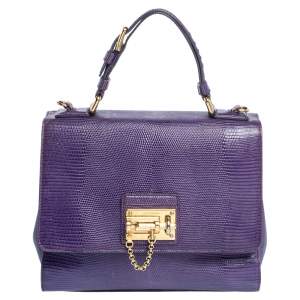 Pre Owned Dolce & Gabbana Purple Lizard Embossed Leather Medium Miss Monica Top Handle Bag