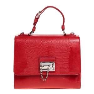 Pre Owned Dolce & Gabbana Red Lizard Embossed Leather Medium Miss Monica Top Handle Bag