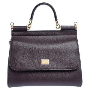 Dolce & Gabbana Dark Burgundy Leather Medium Miss Sicily Top Handle Bag